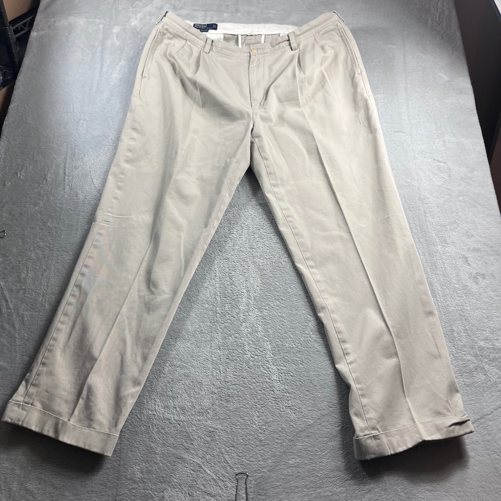 Polo Ralph Lauren Hammond Pant Mens 40x32 Tan Khaki Pleated Cuffed Cotton Chinos